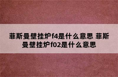 菲斯曼壁挂炉f4是什么意思 菲斯曼壁挂炉f02是什么意思